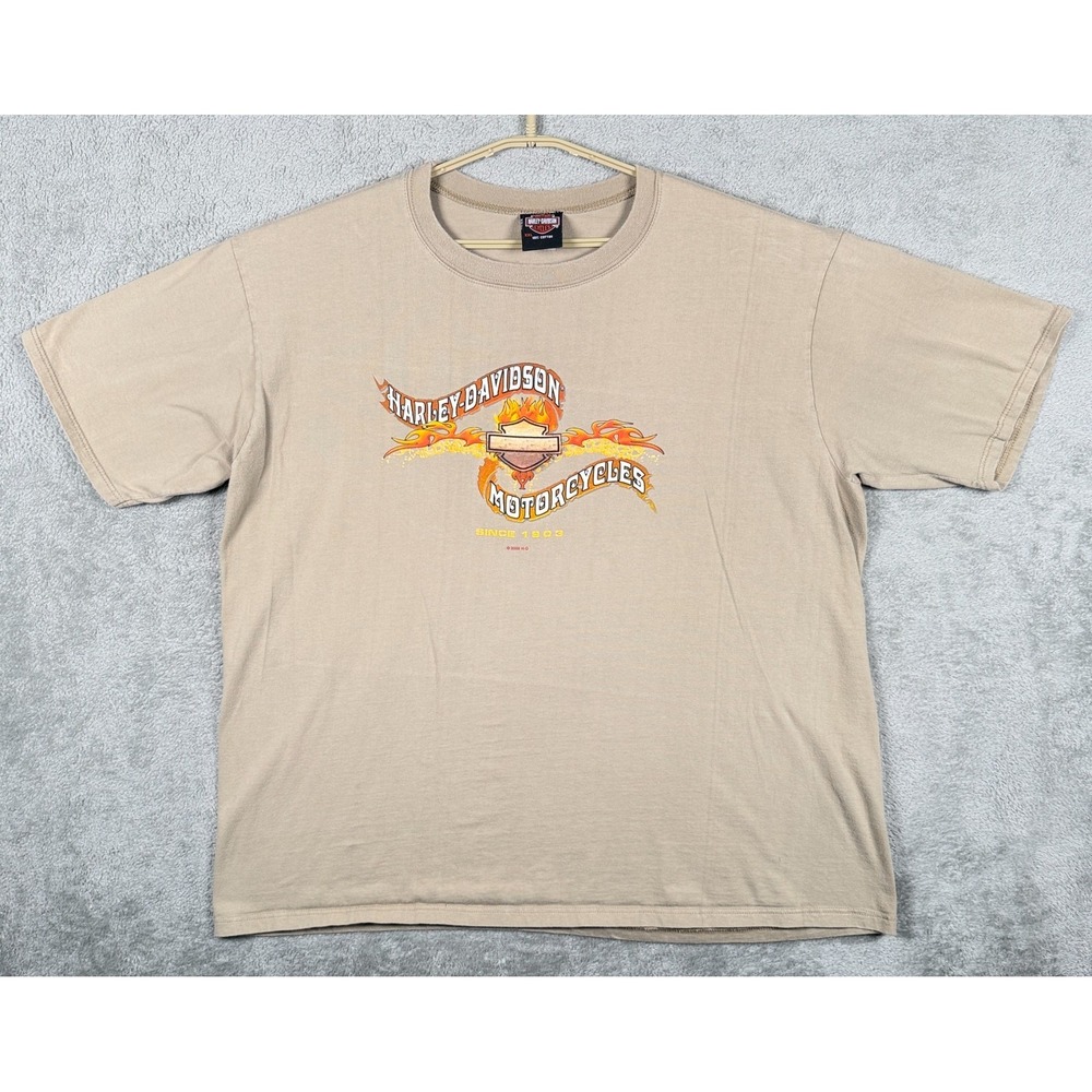 Harley Davidson Mens XXL Beige Big Twin Aruba Flame Shield Graphic T-Shirt